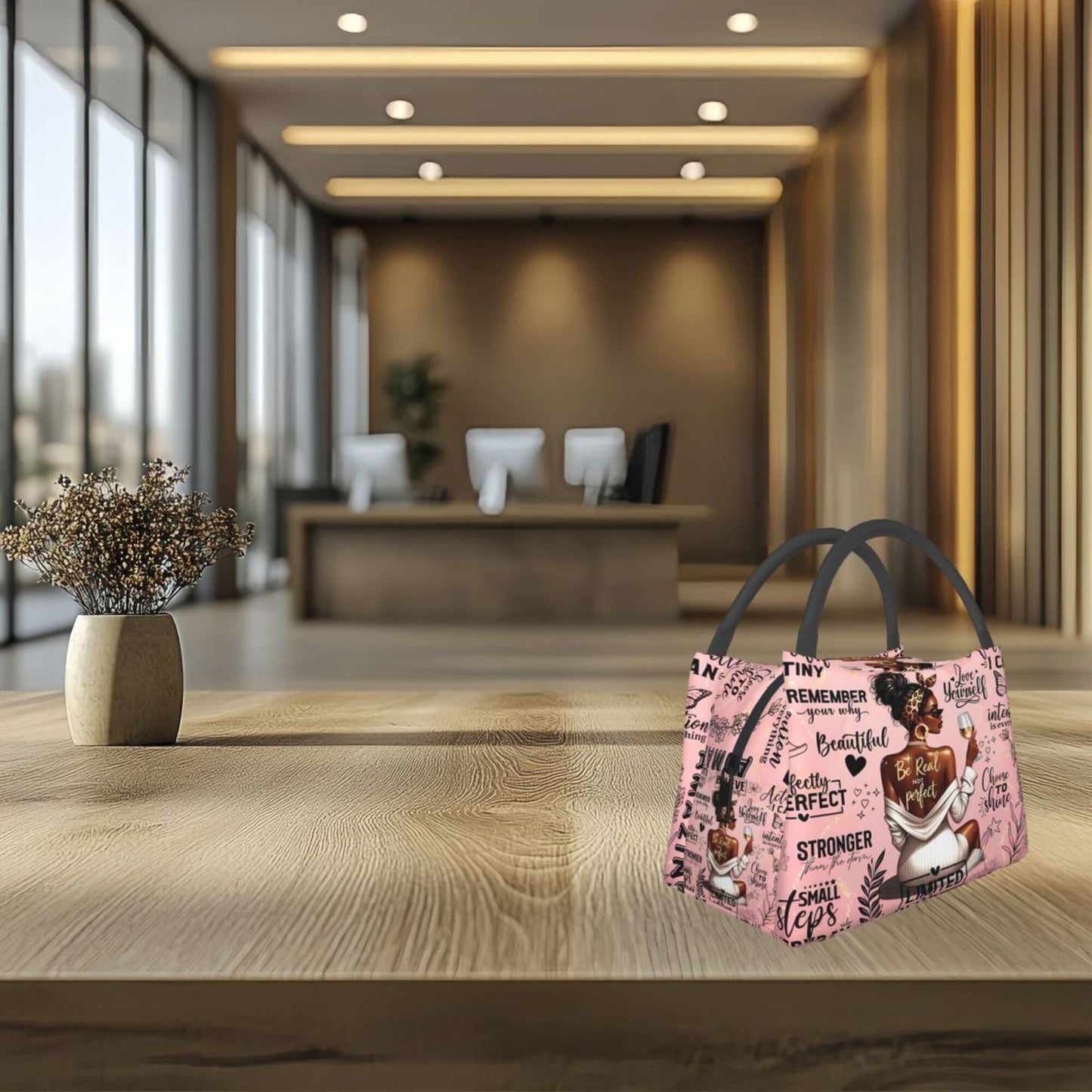 Insulated Lunch Bag with Black Girl Wine Tasting Pattern – Portable Reusable Cooler Bag for Camping, Picnic, Beach, Office & Outdoor Use