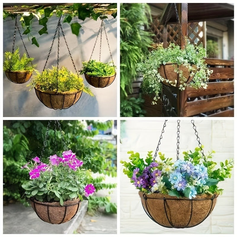 Hanging Flower Basket Set of 3 – Rust-Proof Metal Chain, 10 Inch Coco Liner, Indoor Outdoor Porch Balcony Garden Planter