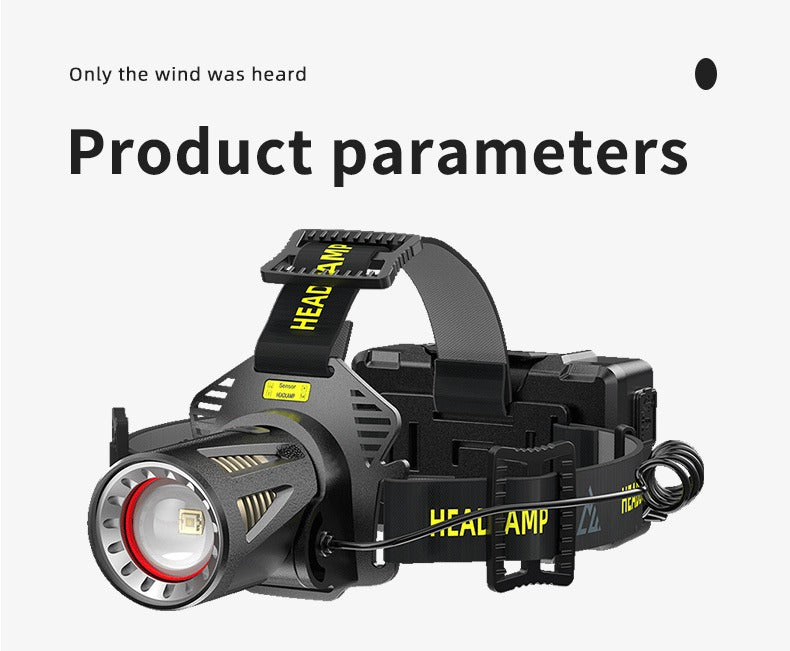 XHP360 Rechargeable Zoom Headlamp with IR Sensor, 500m Beam Label, 90° Tilt and Three 18650 Cells