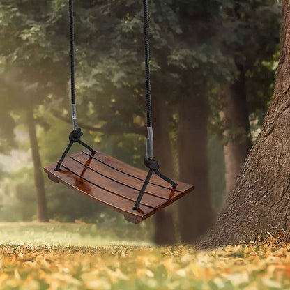 Solid Wood Outdoor Swing Seat 440LBS Capacity Adjustable Rope Length Single Seat Tree Swing for Kids Adults Backyard Garden Patio Hanging