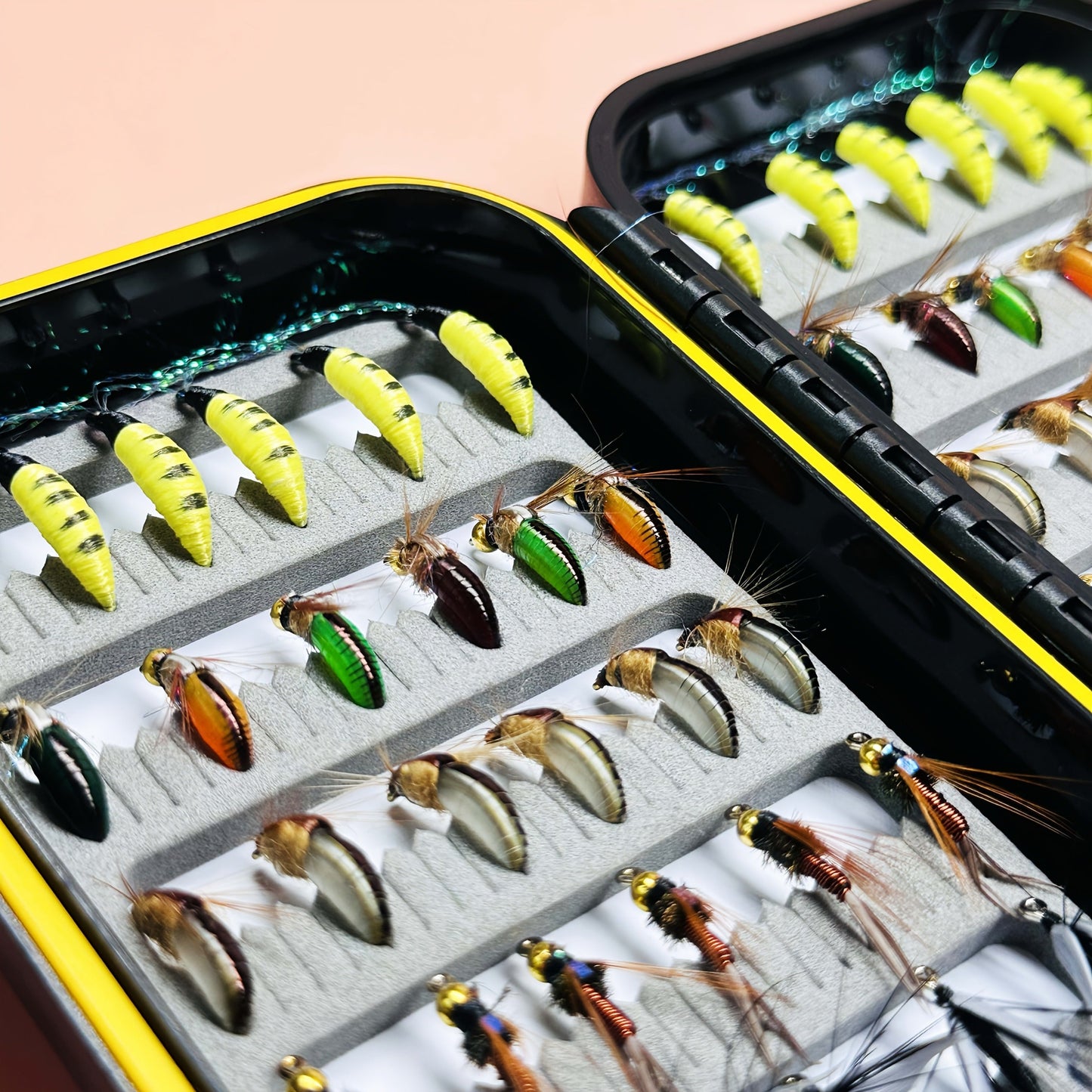 Fly Fishing Lures 72pcs Dry & Wet Flies Assortment with Fly Box – Hand-Tied 6 Patterns for Trout, Bass & Salmon, Biomimetic Bait