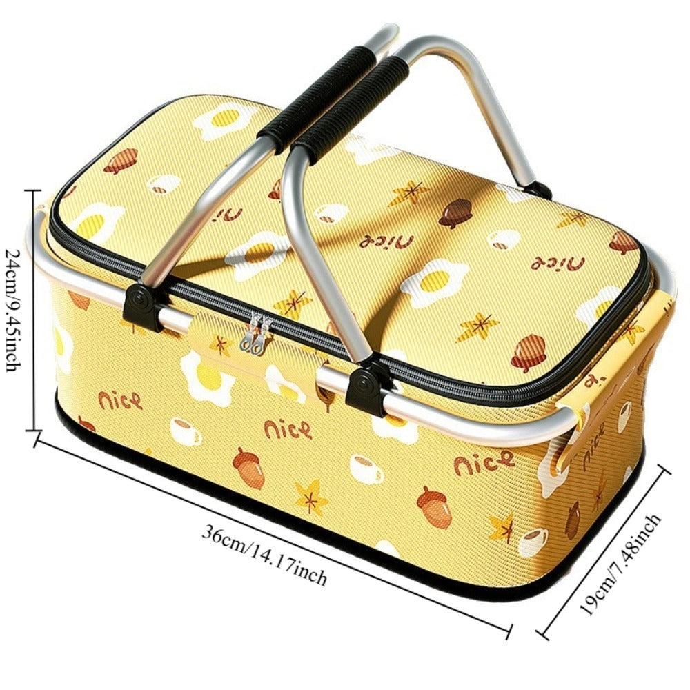 Insulated Picnic Box with Aluminum Frame – Collapsible Thermal Camping Storage Basket for Outdoor Picnic, BBQ