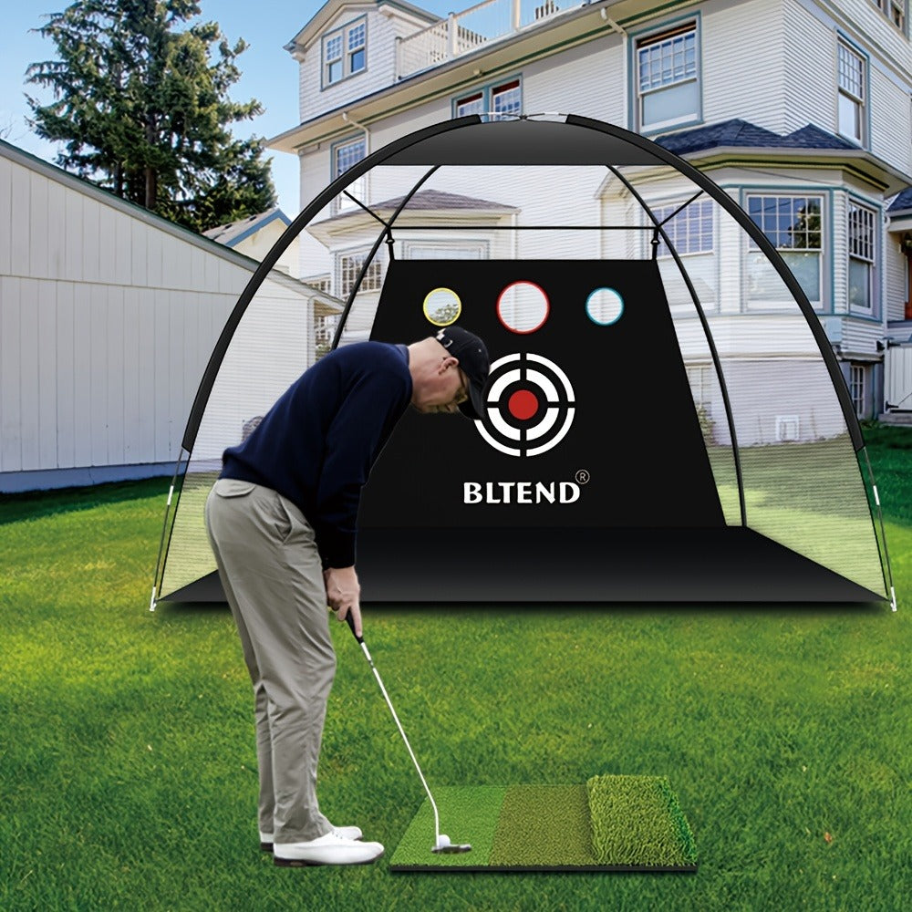 Golf Practice Net with Mat Set 10x7ft – Heavy Duty Backyard Driving Hitting Net with Turf Mat Golf Balls Rubber Tees & Carry Bag for Indoor