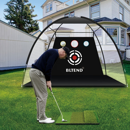 Golf Practice Net with Mat Set 10x7ft – Heavy Duty Backyard Driving Hitting Net with Turf Mat Golf Balls Rubber Tees & Carry Bag for Indoor