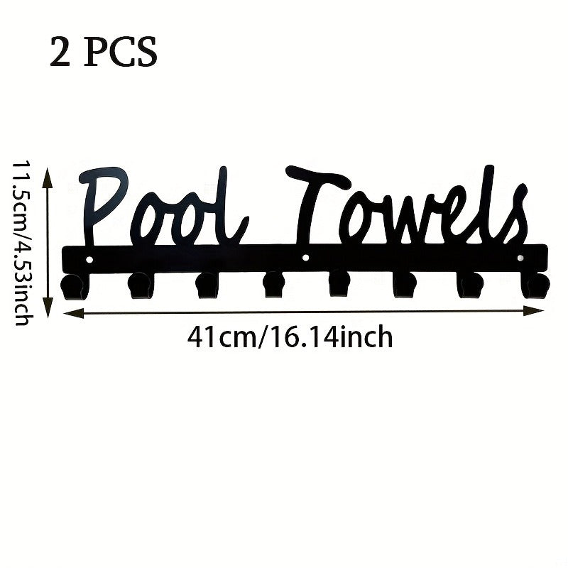 Outdoor Pool Towel Rack Wall Mounted 8 Hooks, Towel Hanger for Bathrobes Towels Clothes, Patio Backyard Spa Pool Area Decor Organizer