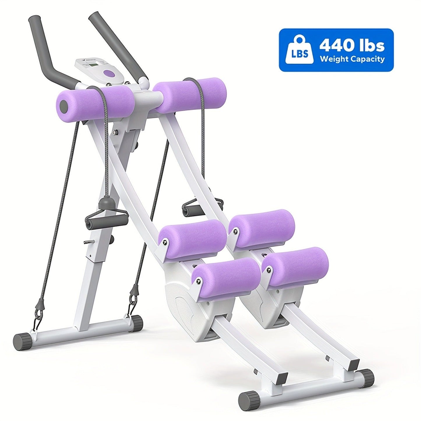 Ab Machine Adjustable Dual-Track Core Trainer with LCD Display – Foldable Ab Roller 440LB Capacity, 110° Curved Track & Knee Pad for Home