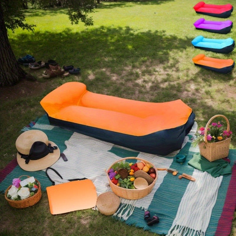 Two-Tone Inflatable Air Lounger with Storage Bag in Red, Blue or Purple with Black Base Options