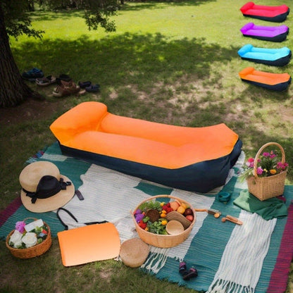 Two-Tone Inflatable Air Lounger with Storage Bag in Red, Blue or Purple with Black Base Options