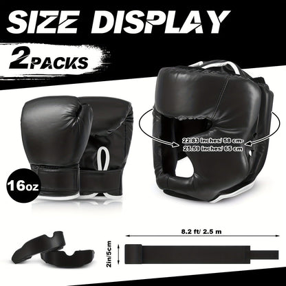 Boxing Kit Set 14pcs – 2 Pairs 16oz Boxing Gloves, Headgear, Hand Wraps & Mouthguards for Adults & Youth Beginners