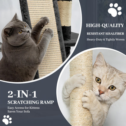 Large Multi-Level Cat Tower with Two Condos, Three Perches, Hammocks and Six Gray, Beige or Taupe Configurations