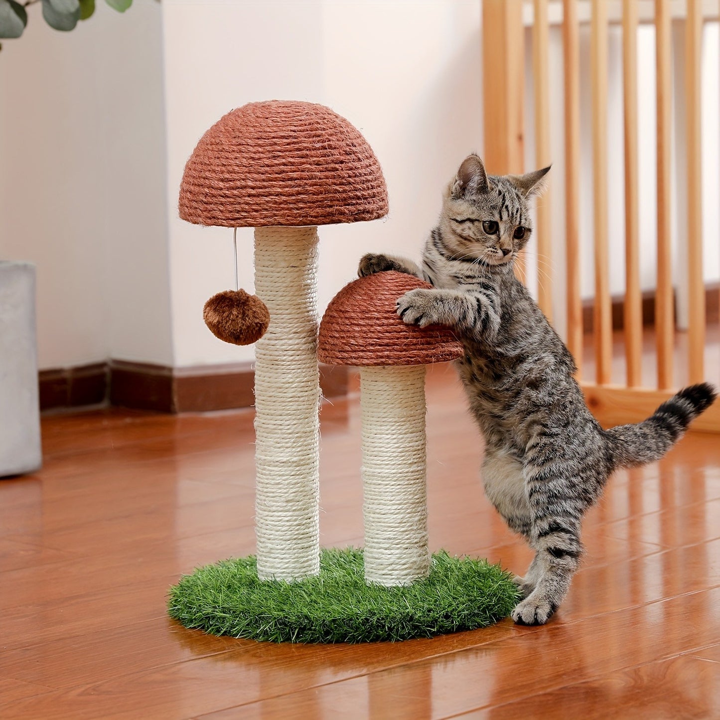 Cat Scratching Post Multi-Tier Sisal Tower for Indoor Cats – 18.9" & 32" Cat Tree with Hanging Ball Toy, Natural Sisal Rope, Sturdy Base