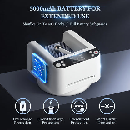 Rechargeable 360-Degree Automatic Card Dealer with Double-Layer Deck Tray, 5000mAh Battery and Black or White Finish