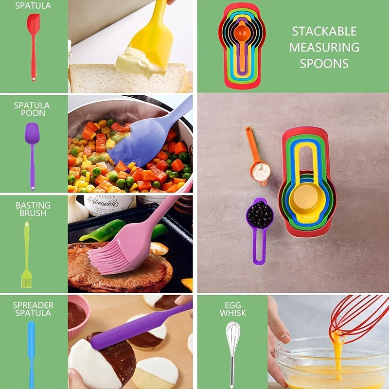 Stainless Steel Mixing Bowls Set with Airtight Lids 7 Piece, Stackable Nesting Bowls with Measuring Spoons Whisk Spatula Tongs Basting