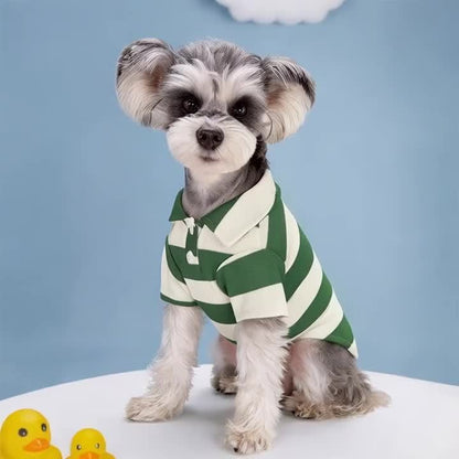 Five-Pack Striped Polo-Style Dog Shirts in Assorted Colors with Seven Size Choices from XS Through 4XL