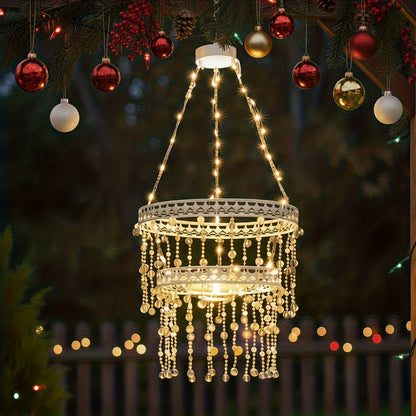 Solar Outdoor Lights 54-LED Hanging Crystal Chandelier in 6-Tier, Oval or Round Style for Gazebo Decor