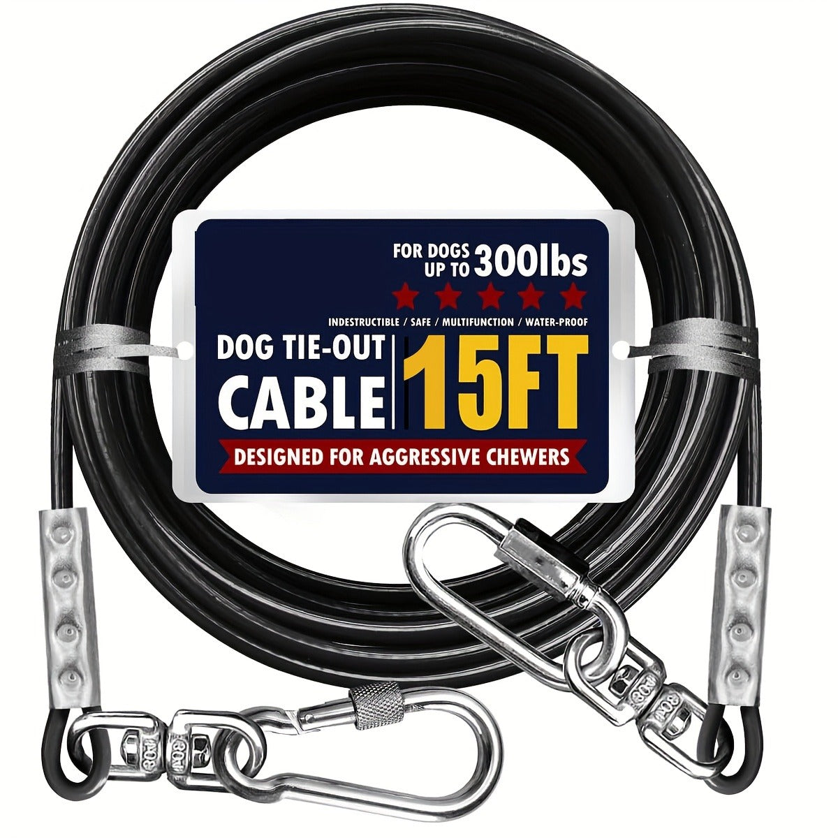 Dog Tie Out Cable for Yard Heavy Duty – Steel Wire Runner Leash with Swivel Hooks, Holds Up to 300 lbs, Anti-Tangle Dog Run Cable