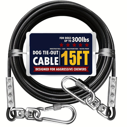 Dog Tie Out Cable for Yard Heavy Duty – Steel Wire Runner Leash with Swivel Hooks, Holds Up to 300 lbs, Anti-Tangle Dog Run Cable