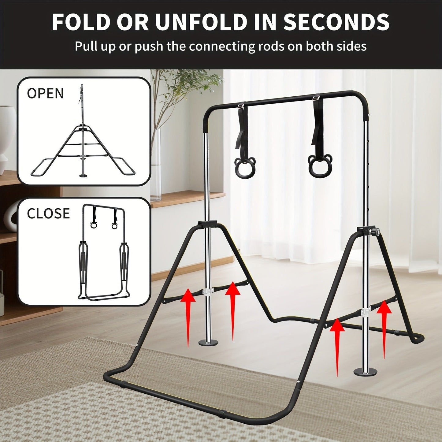 Adjustable Gymnastics Pull-Up Bar for Kids & Teenagers – Height Adjustable Horizontal Bar for Indoor Outdoor Home Use