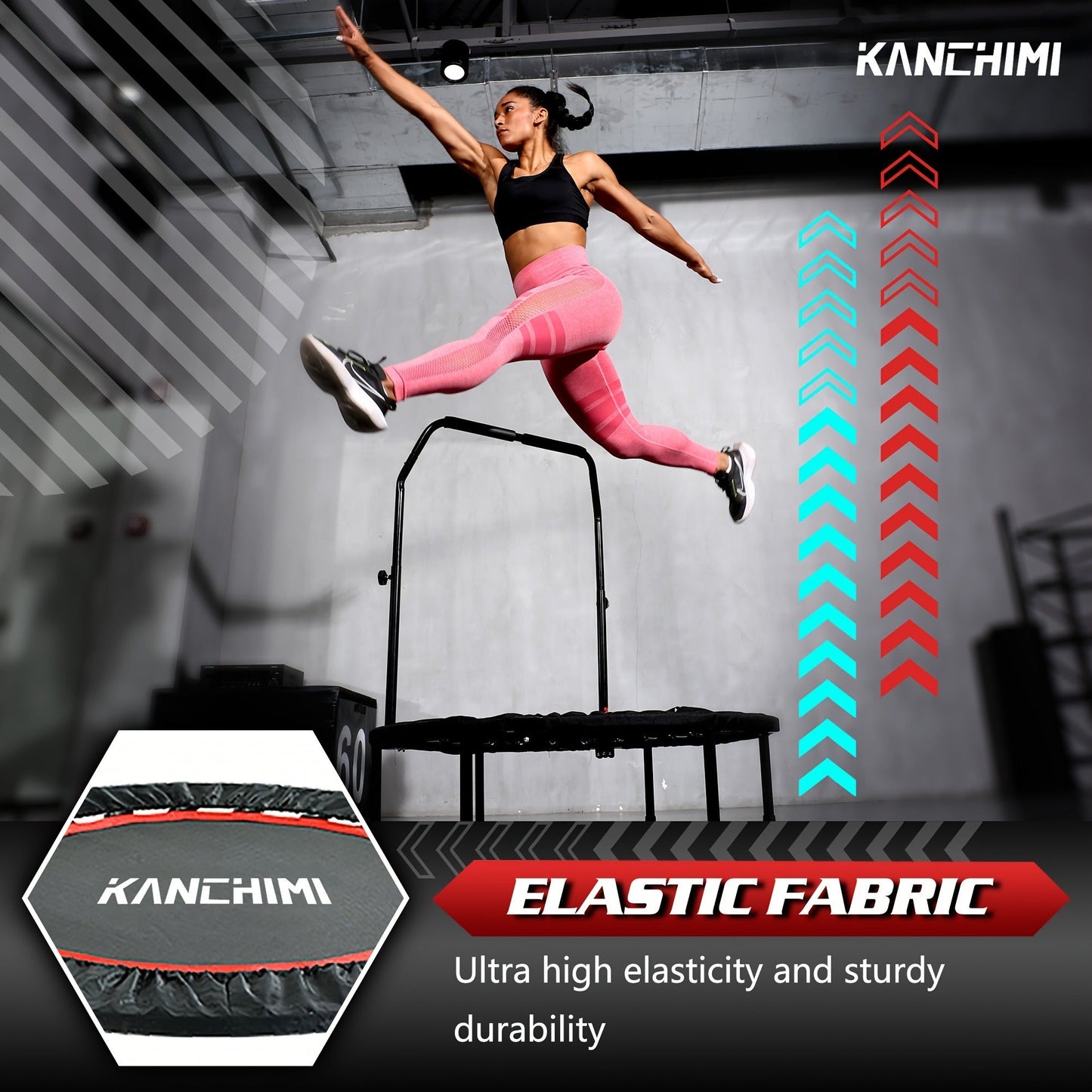 Mini Trampoline Rebounder 40 Inch Folding Indoor Fitness Trampoline with Handle Bar Max Load 450lbs for Adults Home Workout Exercise