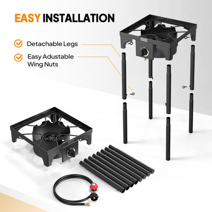 Outdoor Propane Burner Stove Cast Iron High Pressure Gas Cooker with Detachable Stand Legs