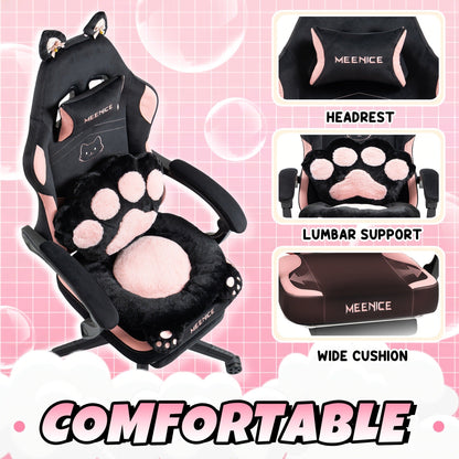 Cat Ear Gaming Chair Ergonomic Reclining Computer Chair with Footrest Paw Lumbar Cushion Wingback PC Game Chair for Girls Adults 300LBS Pink