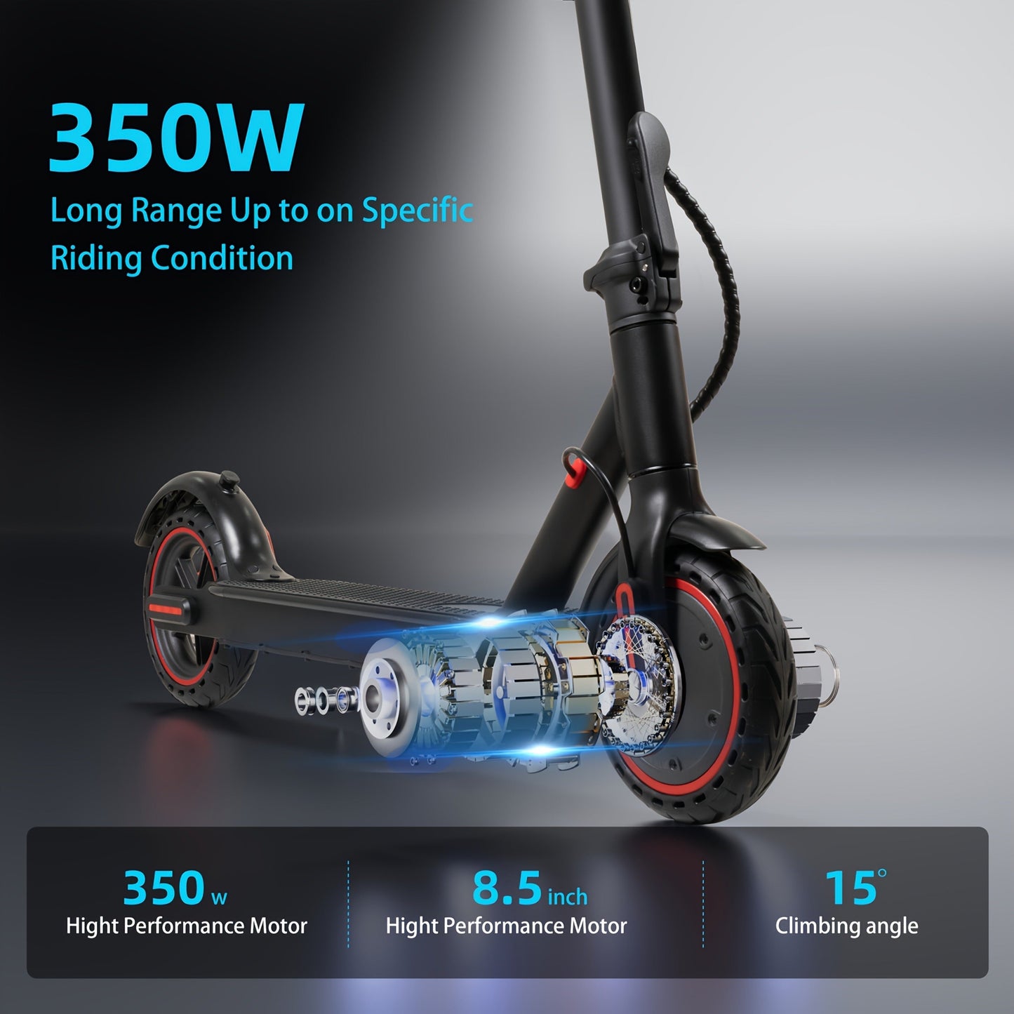 Electric Scooter for Adults 350W Motor Foldable Commuter E-Scooter 19 Miles Range 8.5" Solid Tires Portable Lightweight Travel Scooter