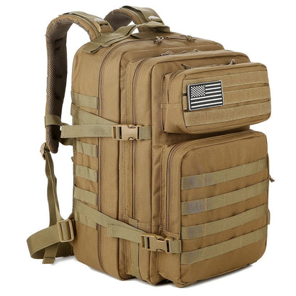 45L-Labeled Tactical Backpack with Front Utility Pockets and Black, Green, Khaki or Purple Options