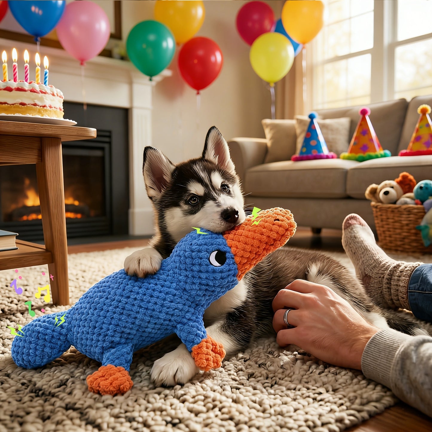 Squeaky Plush Dog Toys for Small Medium Large Dogs – Crinkle Stuffed Animal Chew Toy for Puppies, Shark & Platypus Design