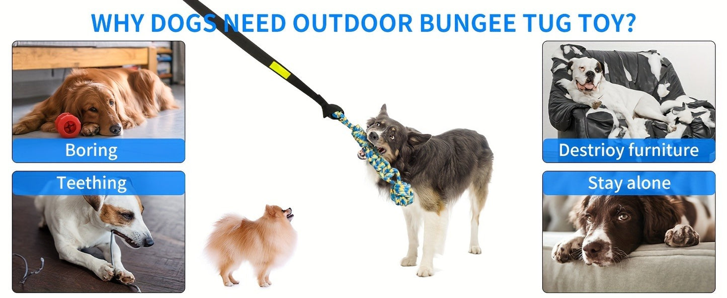 Bungee Dog Tug Toy Outdoor Hanging from Tree Height Adjustable 19.7 Ft Elastic Cord Tether with Chew Rope