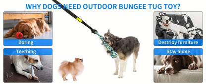 Bungee Dog Tug Toy Outdoor Hanging from Tree Height Adjustable 19.7 Ft Elastic Cord Tether with Chew Rope