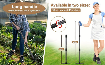 60-Inch Garden Hand Tool with Double-Ended Flat Hoe, Three-Prong Cultivator and Sectional Handle