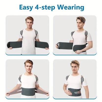 Adjustable Full-Back Posture Brace with Cross Straps, Support Panel and L or XL Fit Options