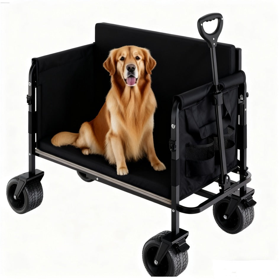 Foldable Utility Wagon Cart 550 lbs, Collapsible Outdoor Cart with Bench Seat & All-Terrain Wheels
