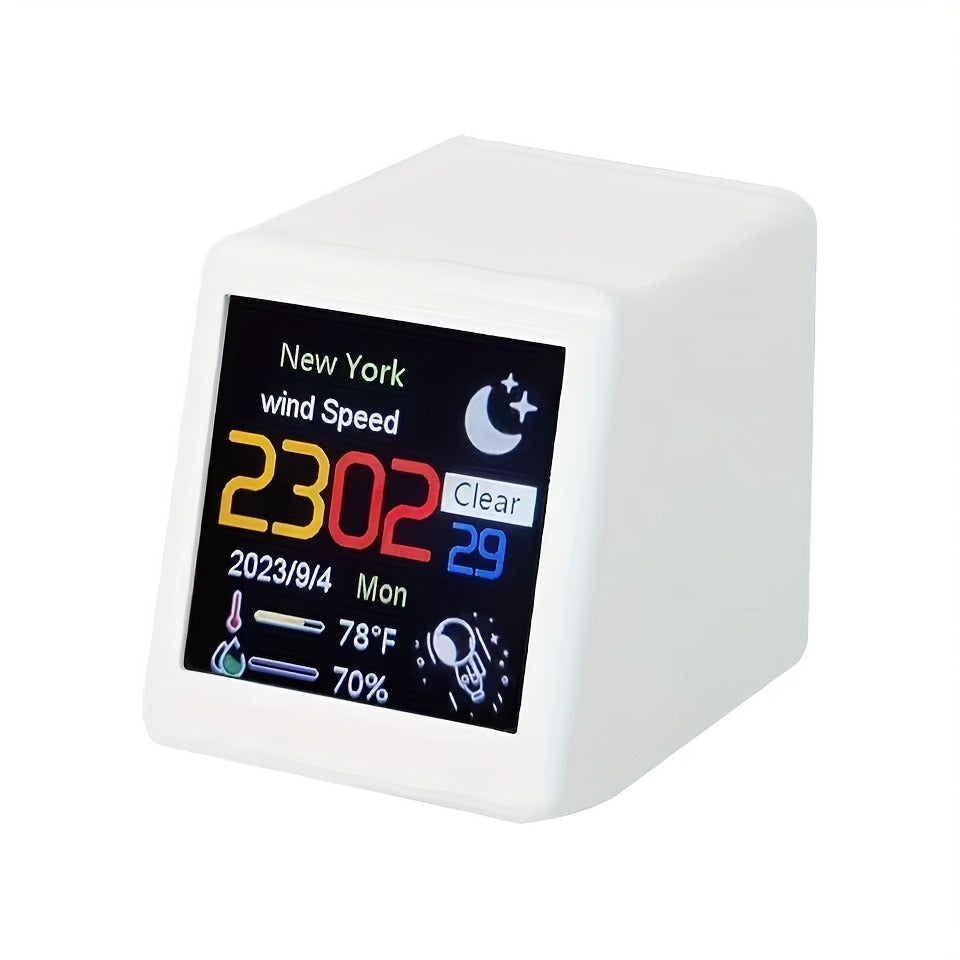 WiFi Weather Station Desktop Clock – Mini Smart Display Temperature Humidity Atmospheric Pressure Wind Speed GIF Animation