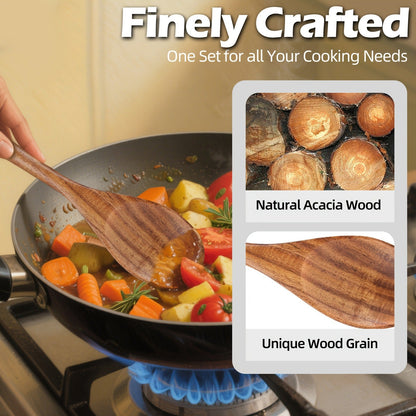 Wooden Cooking Utensils Set 6 Piece – Teak Wood Non-Stick Kitchen Tools with Comfortable Grip | Sturdy, Lightweight & Heat-Resistant