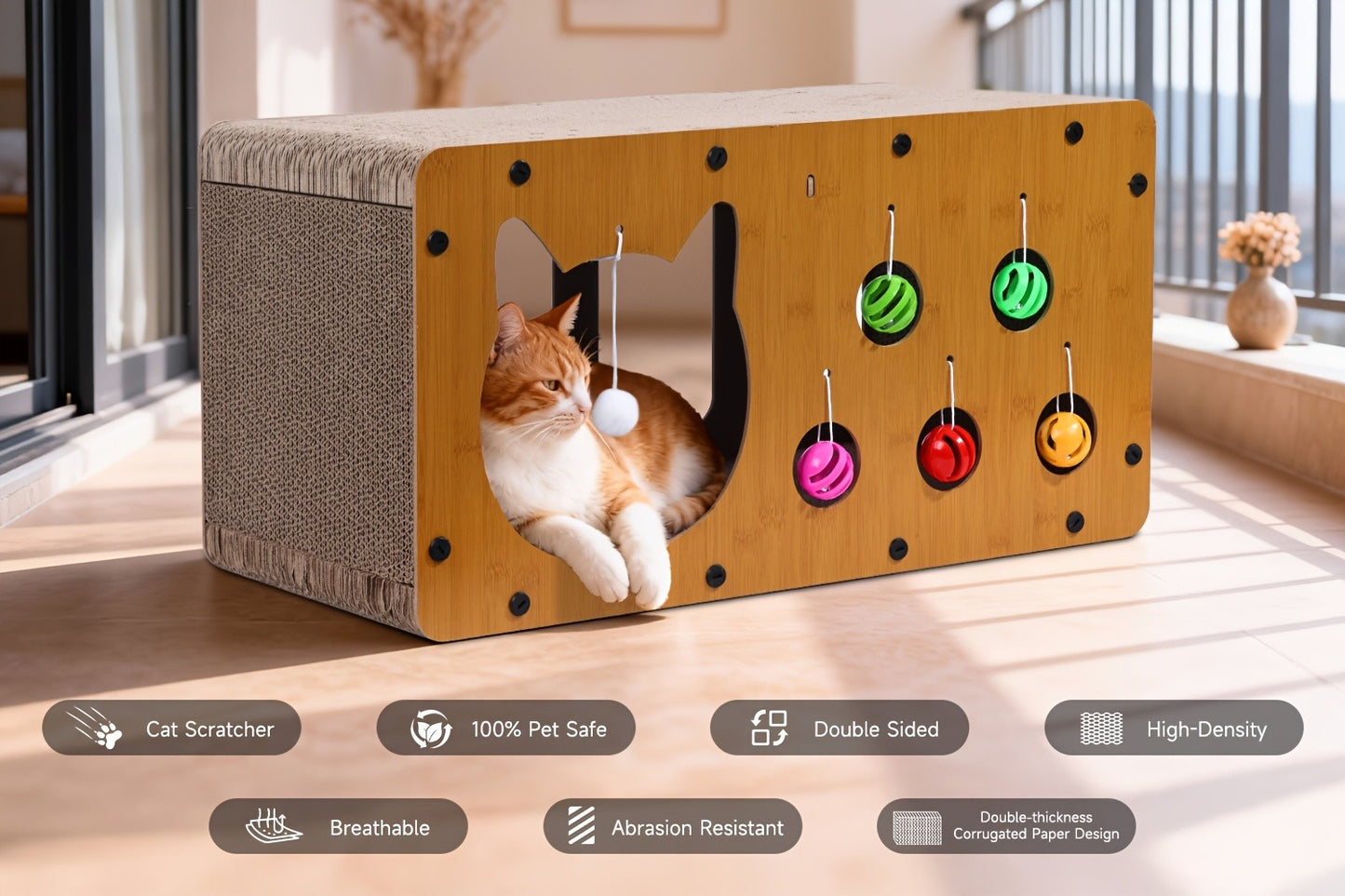 Cat Scratching Board with Interactive Rolling Ball – Multifunctional Cat Furniture for Scratching Playing & Resting