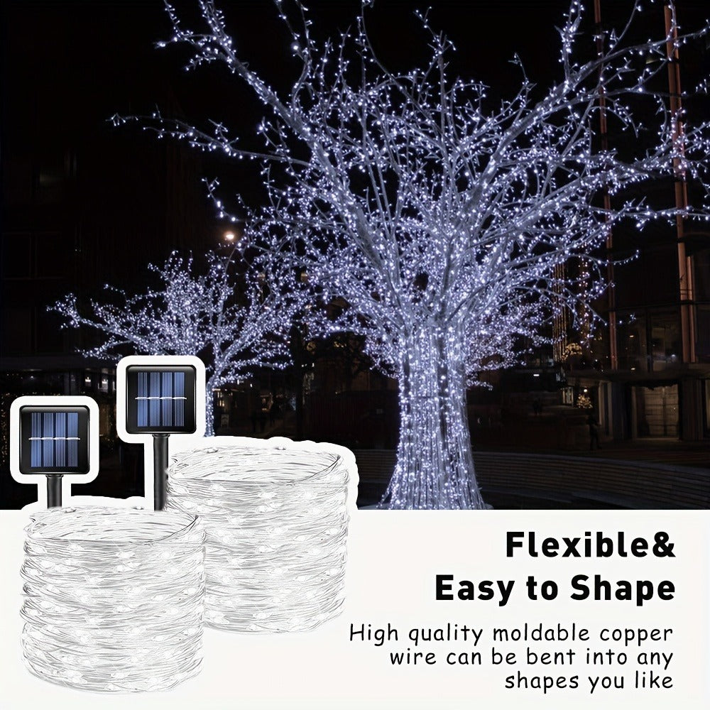 Two-Pack Solar Fairy String Lights, 104 Feet with 300 LEDs, Flexible Wire and Three Color Options