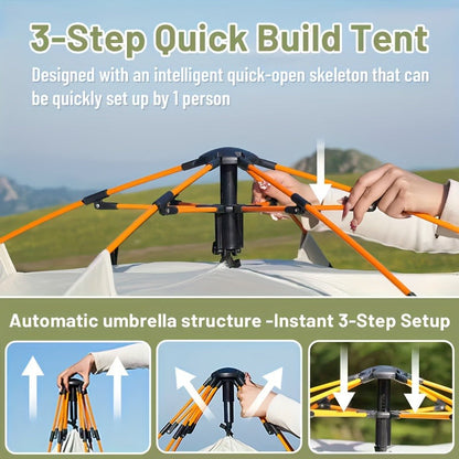 Camping Tent 2-Person Auto Pop-Up with Oxford Cloth, Fiberglass Poles and Four Door-Window Options