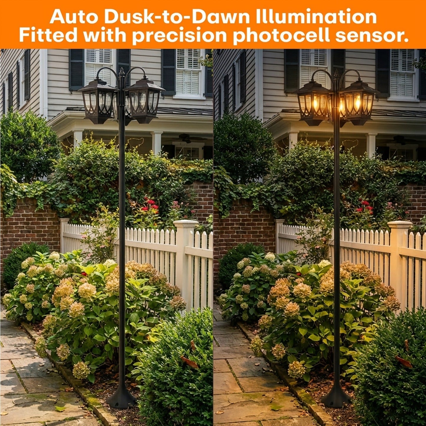 Three-Head Solar Lamp Post, Up to 73 Inches with Four Height Settings and 3000K Light Label