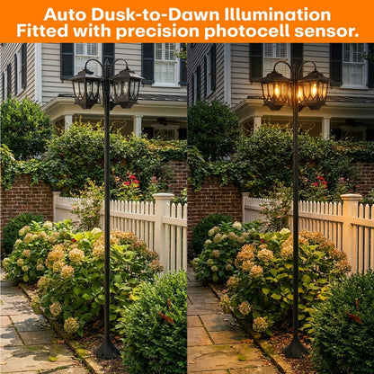 Three-Head Solar Lamp Post, Up to 73 Inches with Four Height Settings and 3000K Light Label