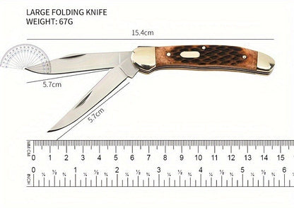 Folding Pocket Knife Handcrafted Multi-Tool with White Copper Finish, Wood Grain & Cow Bone Handle – Portable EDC Blade for Camping