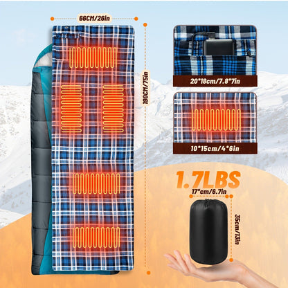 Heated Sleeping Bag Liner with 5 Heating Zones – Electric Sleeping Bag Mat, 3-Level USB Heat Control for Cold Weather Camping