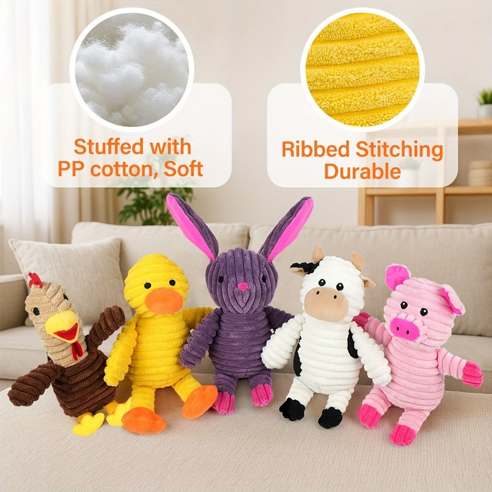 Dog Chew Toys, Squeaky Plush Dog Toys Pack of 5 – Stuffed Animal Dog Toy Bundle with Embroidered Safety Eyes