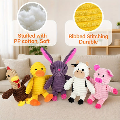 Dog Chew Toys, Squeaky Plush Dog Toys Pack of 5 – Stuffed Animal Dog Toy Bundle with Embroidered Safety Eyes