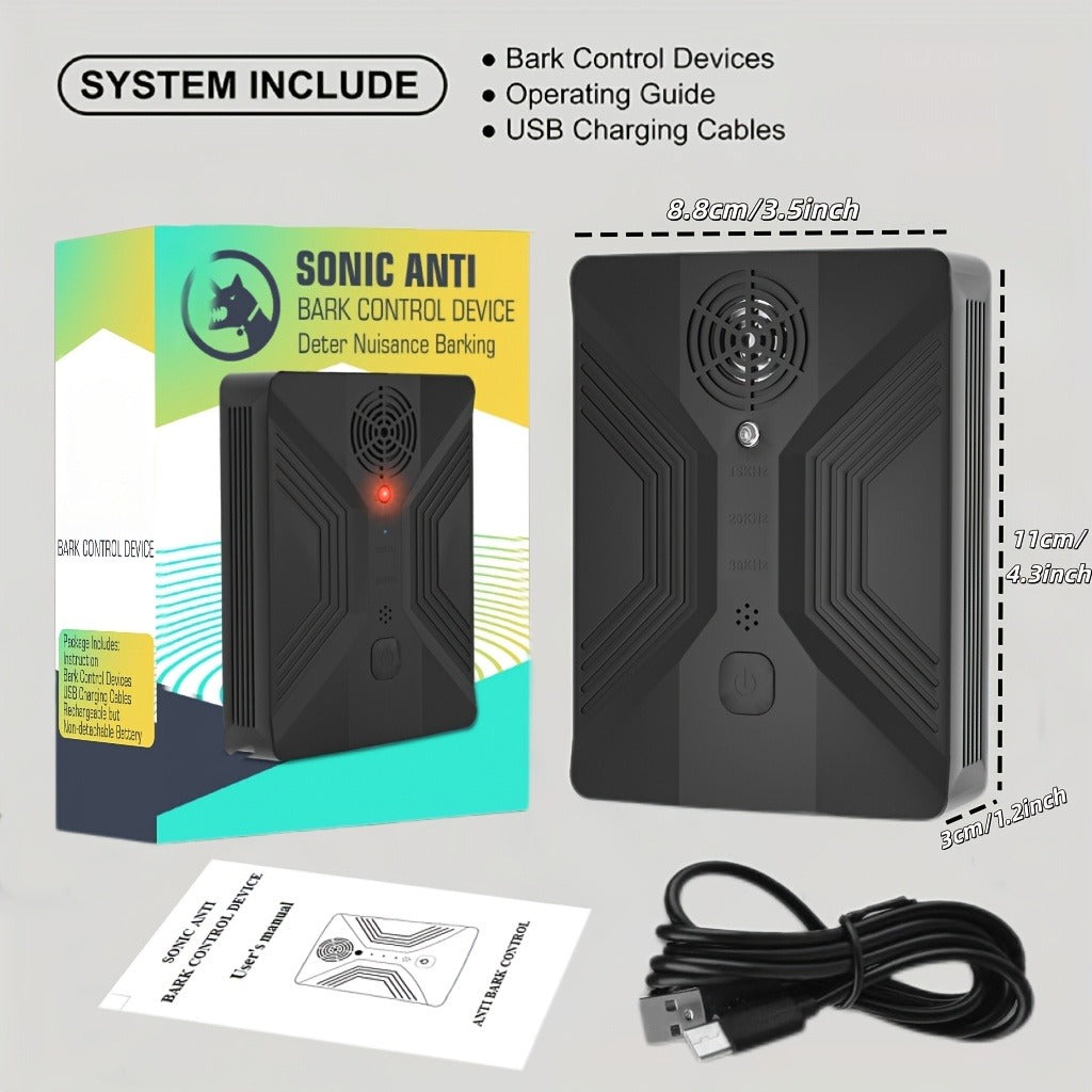Ultrasonic Anti-Barking Device – Automatic Dog Bark Deterrent with 3 Frequency Modes & 50ft Range | Rechargeable 1500mAh