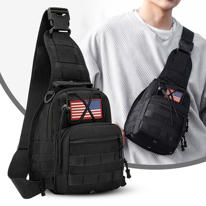Compact Tactical Sling Backpack with Flag-Patch and Camo Options across Six Complete Checkout Styles