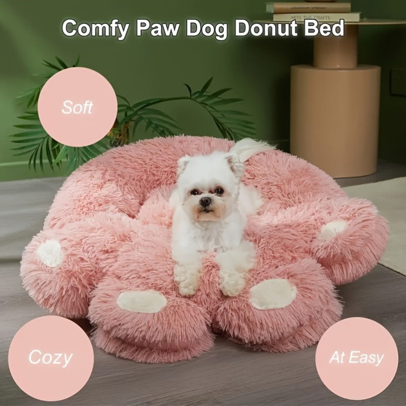 Dog Bed & Cat Bed Plush Bear Paw Print – Soft Warm Pet Bed for Small Medium Large Dogs, Thickened Long Plush, No Assembly