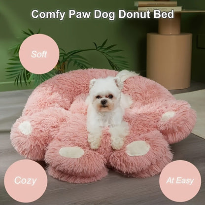 Dog Bed & Cat Bed Plush Bear Paw Print – Soft Warm Pet Bed for Small Medium Large Dogs, Thickened Long Plush, No Assembly