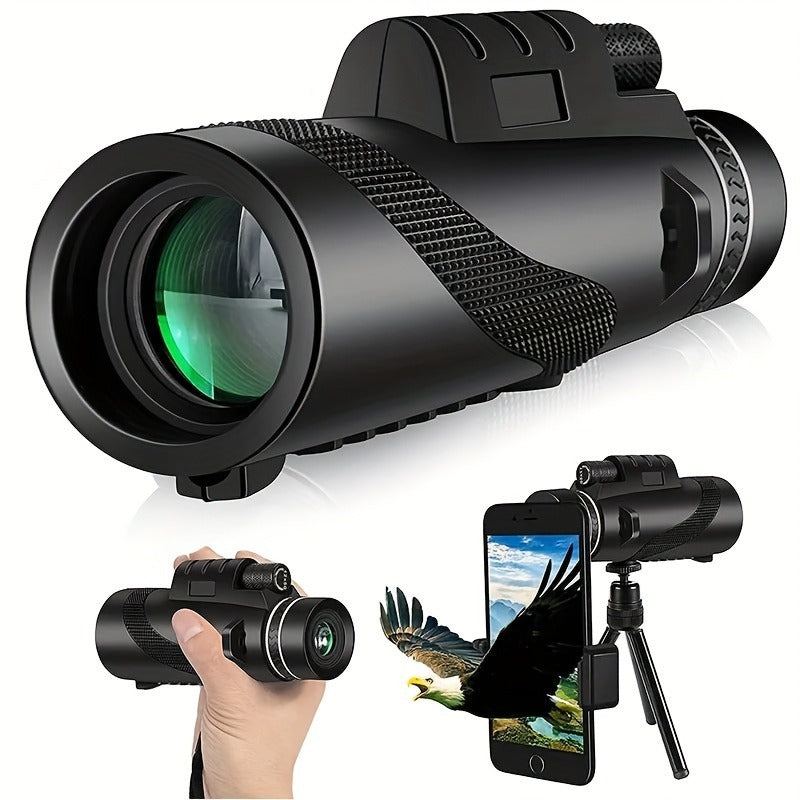 High Power Monocular Telescope with Smartphone Adapter and Tripod, BAK4 Prism HD Monocular for Bird Watching Wildlife Viewing Hiking