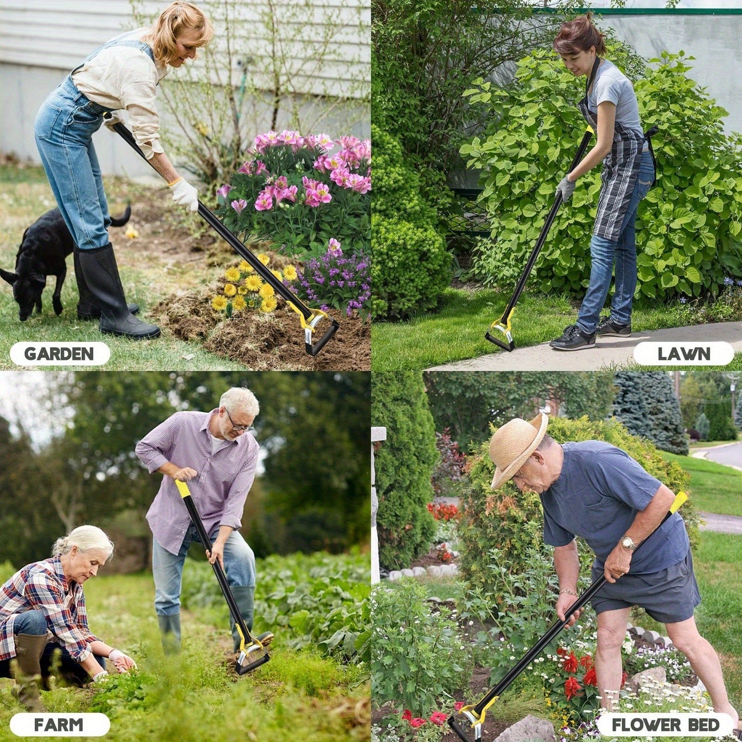 Adjustable Stirrup Hoe Garden Tool with Loop Head, Sectional Handle and 4.5-, 6- or 7.5-Foot Lengths